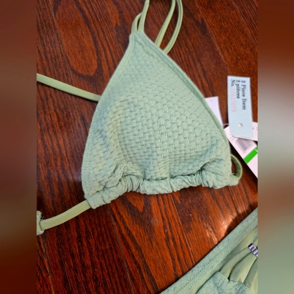 SANCTUARY SWIM Light Pastel Green Bikini Set Silver Sparkle Size L - Picture 6 of 7